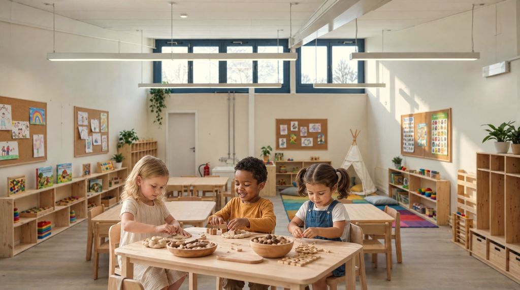 Bambini al tavolo durante un’attività nell’aula dell’extrascolastico